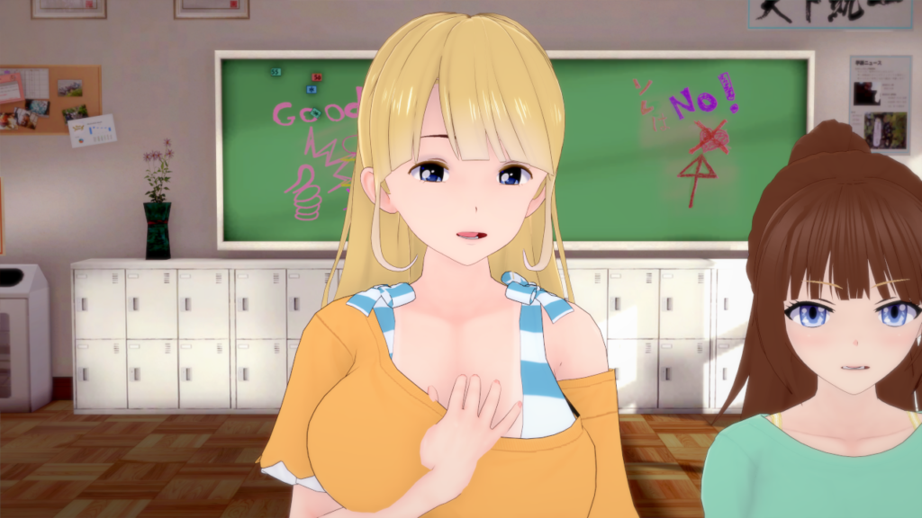 Ilustração de um momento importante (cena 99) na trama escolar do jogo Truancy.