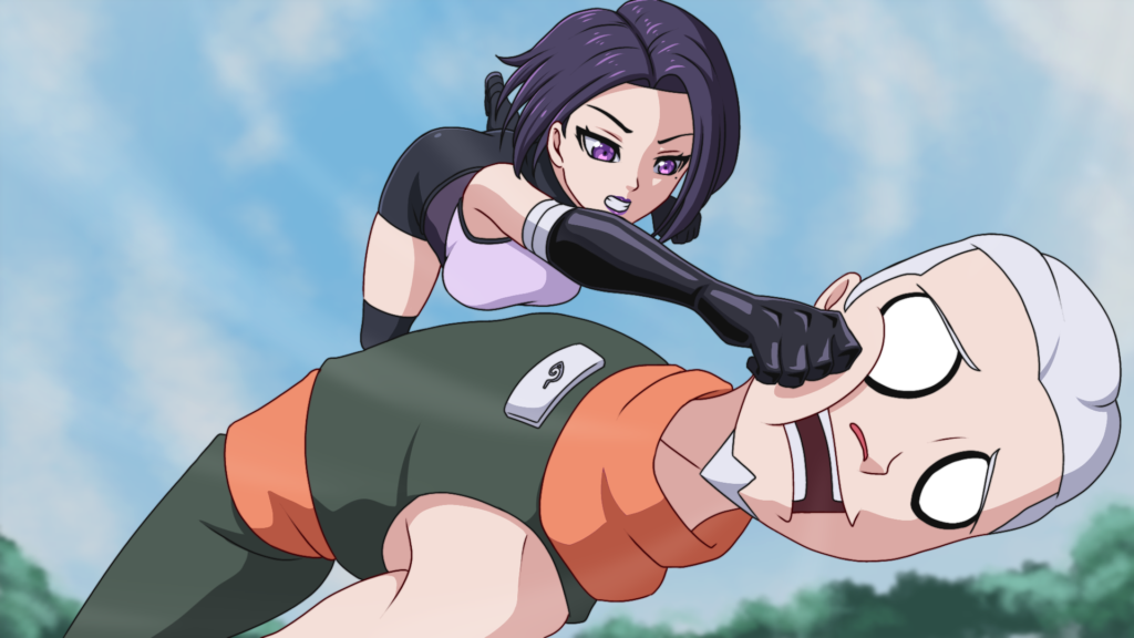 Captura de tela de um evento íntimo ou interação com a personagem Yuli (Lap scene) em Sarada Rising.