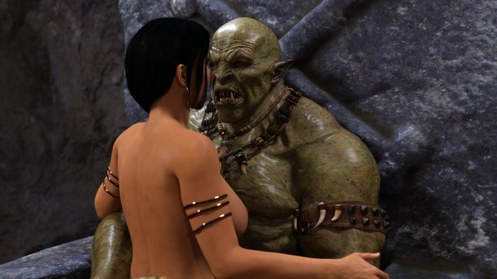 Imagem da progressão de uma cena de fantasia em Anna's Curse, focada na interação íntima entre personagens.